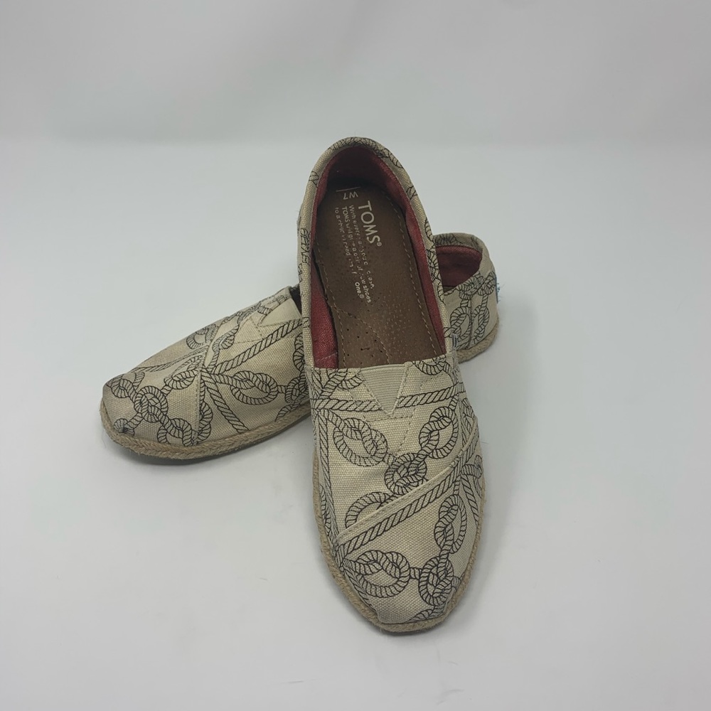 TOMS Nautical Rope Knot Espadrille Flat Shoes Women Size 7 Preppy Boat Sea Vibes